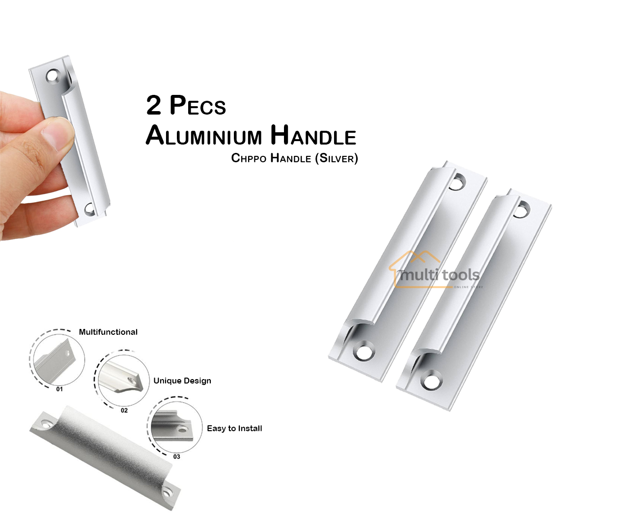 2 Pecs Aluminium Handle [Chppo Handle] Silver